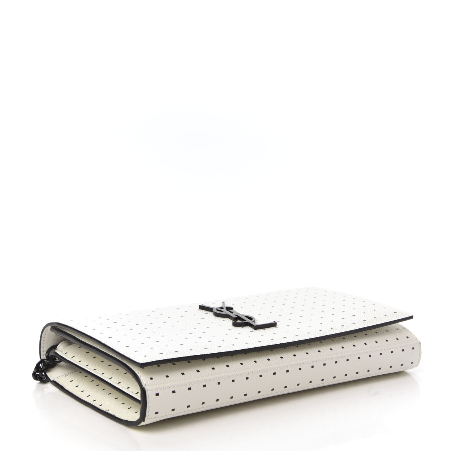 Saint Laurent Grain De Poudre Square Dot Print Monogram Chain Wallet White Matte Black 4 of 10