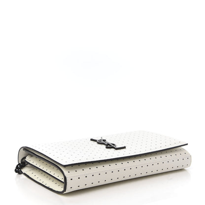 Saint Laurent Grain De Poudre Square Dot Print Monogram Chain Wallet White Matte Black 4 of 10