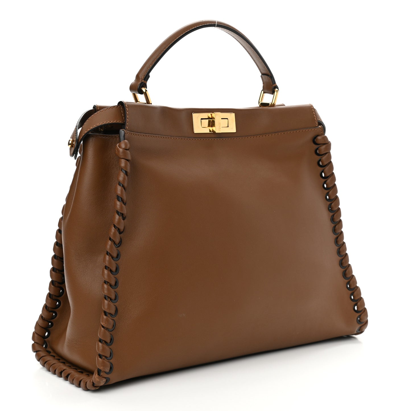 Calfskin Lace Up Large Peekaboo Iconic Satchel Cognac