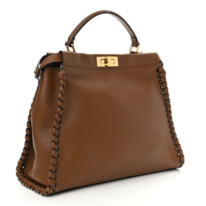 Fendi Calfskin Lace Up Large Peekaboo Iconic Satchel Cognac 3 of 16