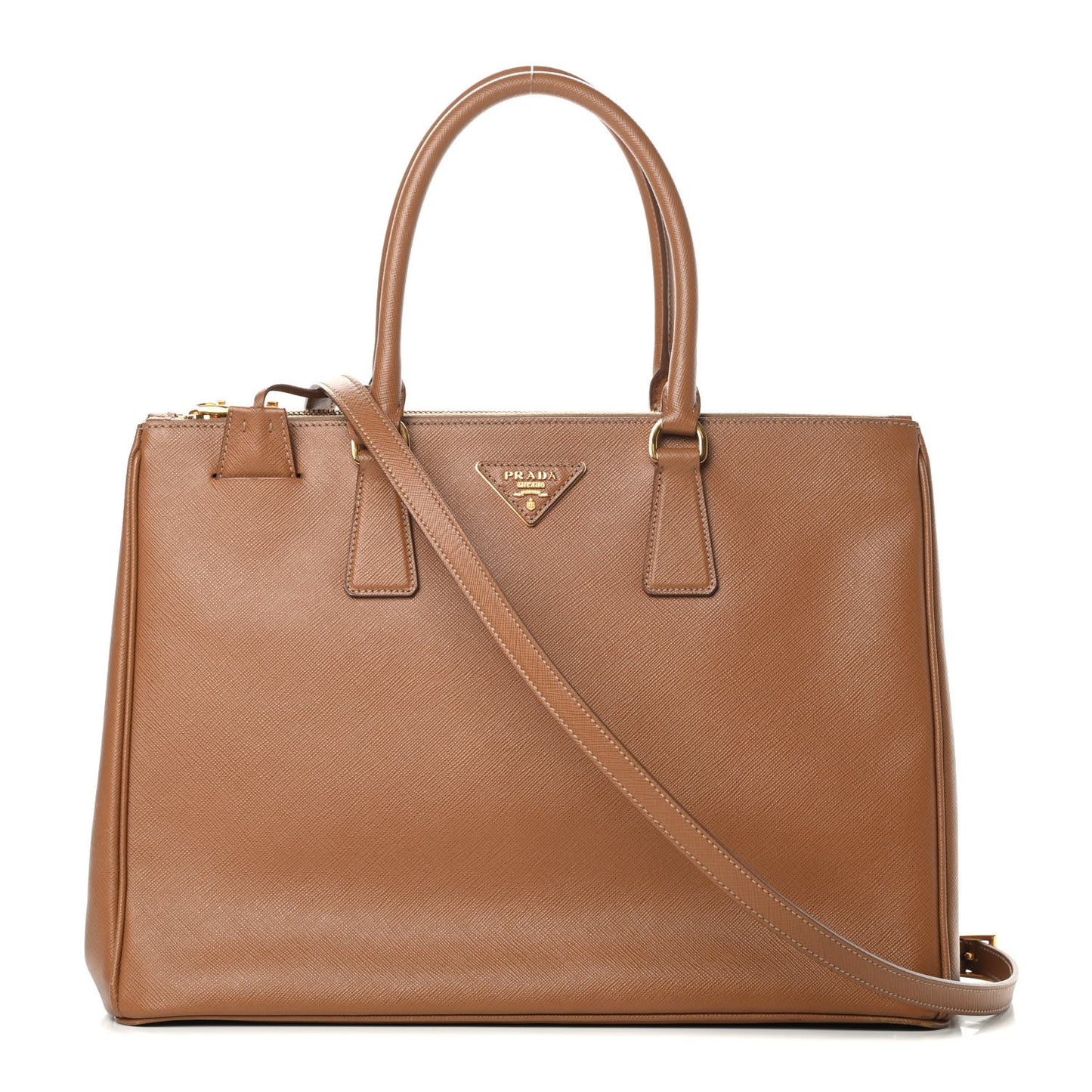 Saffiano Medium Galleria Double Zip Tote Caramel