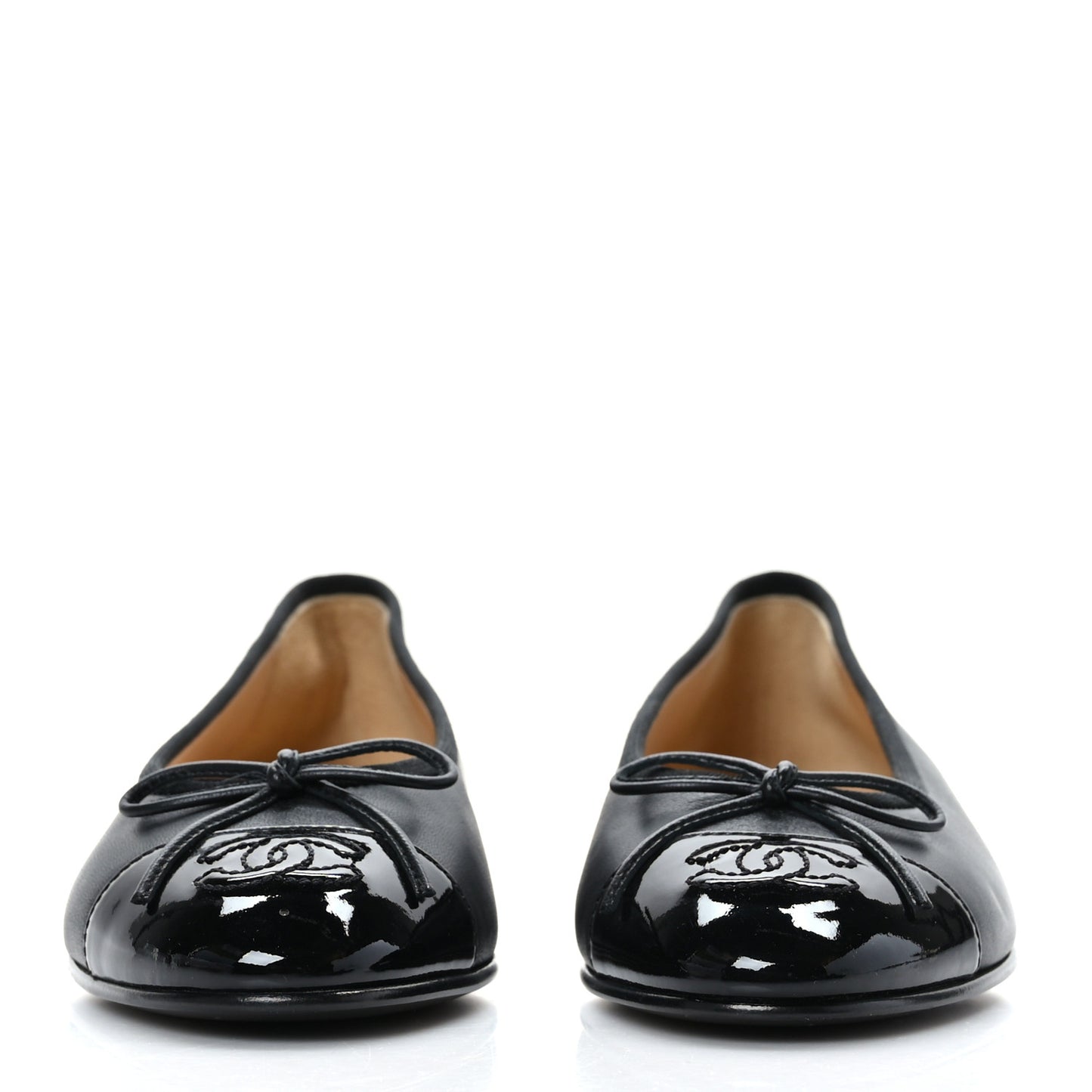Lambskin Patent CC Cap Toe Ballerina Flats 36.5 Black