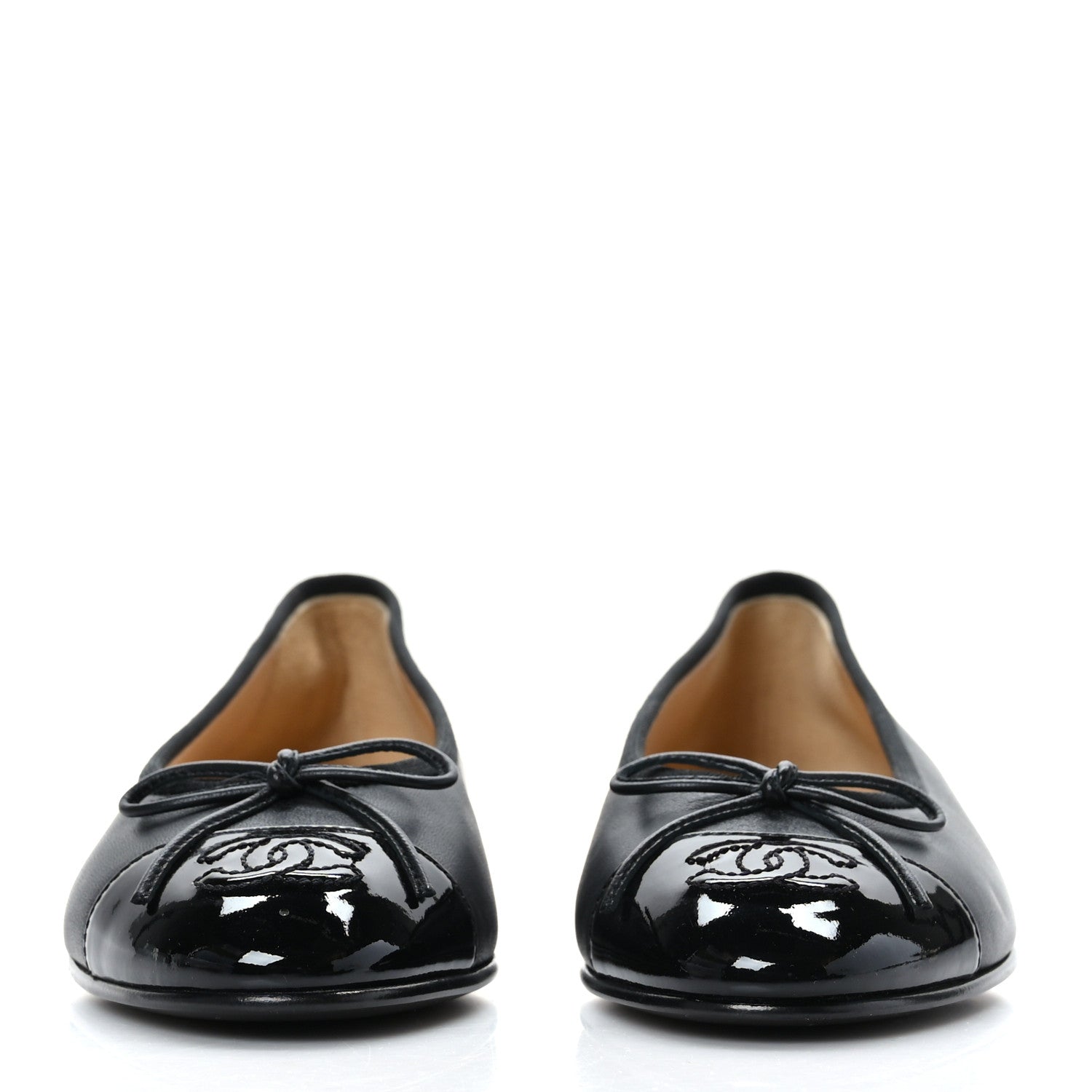 Chanel Lambskin Patent CC Cap Toe Ballerina Flats 36.5 Black 2 of 8