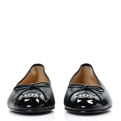 Chanel Lambskin Patent CC Cap Toe Ballerina Flats 36.5 Black 2 of 8