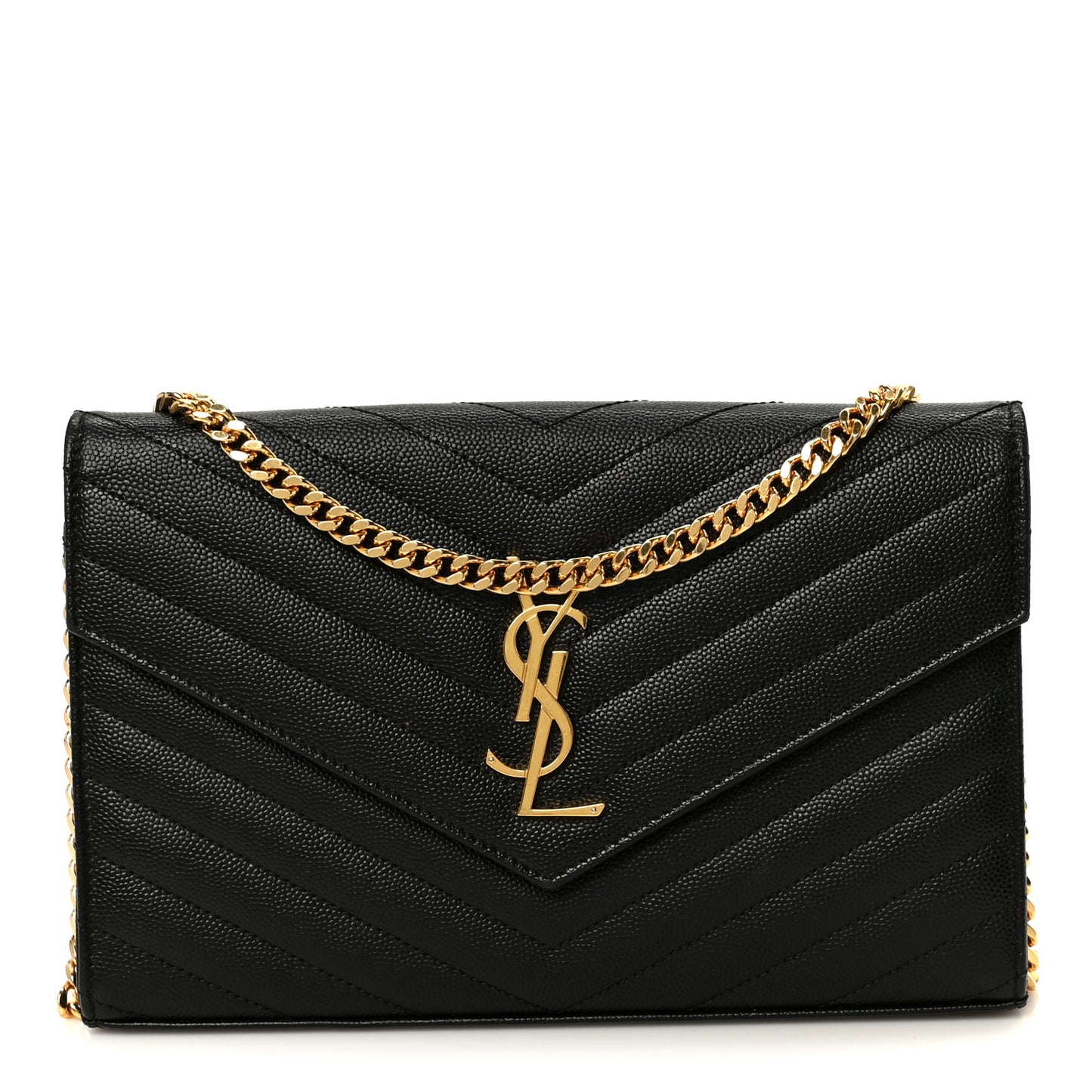 Grain De Poudre Matelasse Chevron Monogram Chain Wallet Black