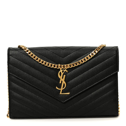 Saint Laurent Grain De Poudre Matelasse Chevron Monogram Chain Wallet Black 1 of 9