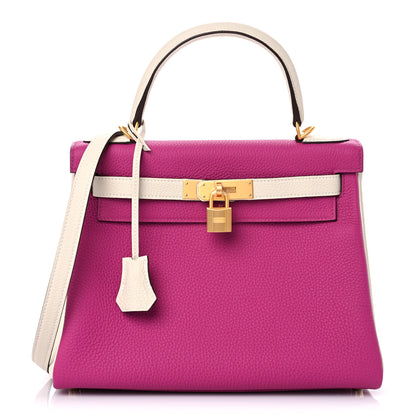 Hermes Togo Horseshoe Kelly Retourne 28 Rose Pourpre Craie 1 of 11