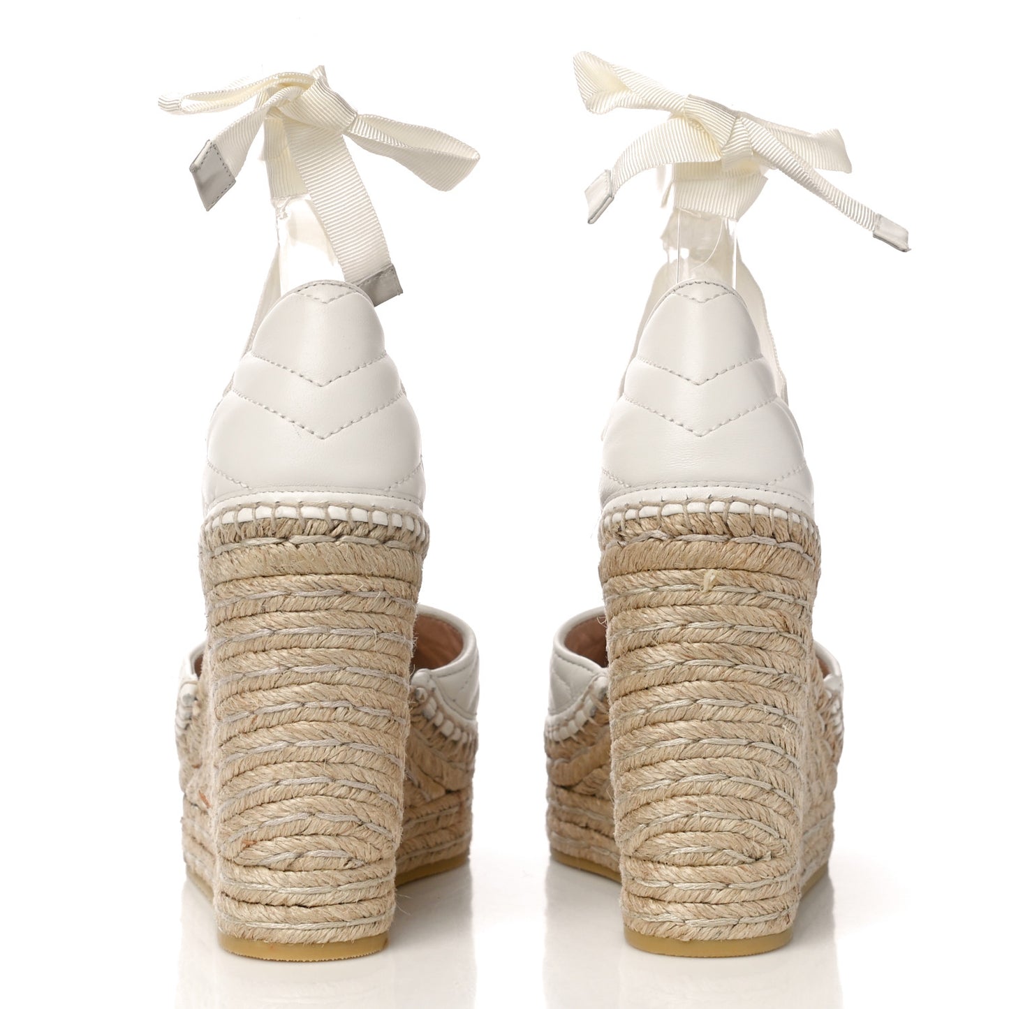 Nappa Matelasse GG Marmont Ankle Wrap Platform 35/120mm Espadrille Wedges 38.5 Great White