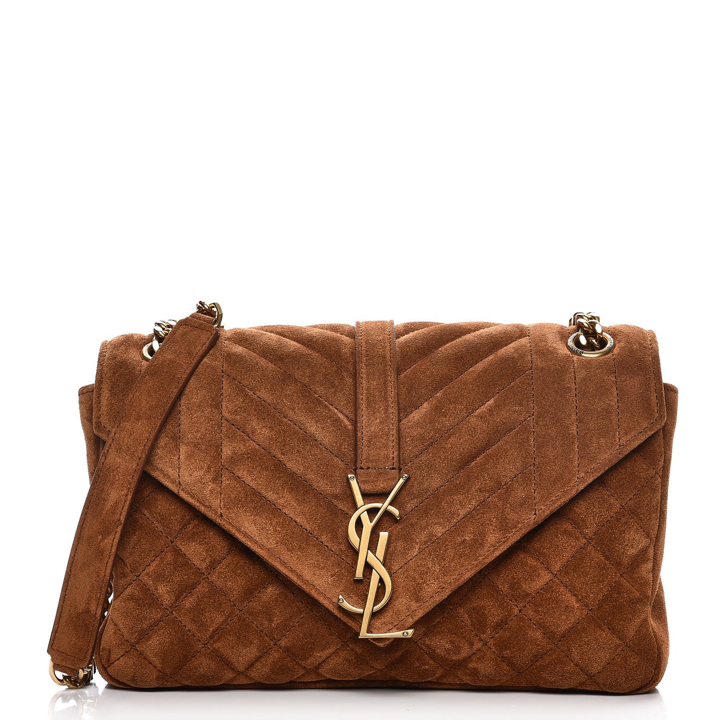 Suede Tri-Quilt Monogram Medium College Bag Ochre