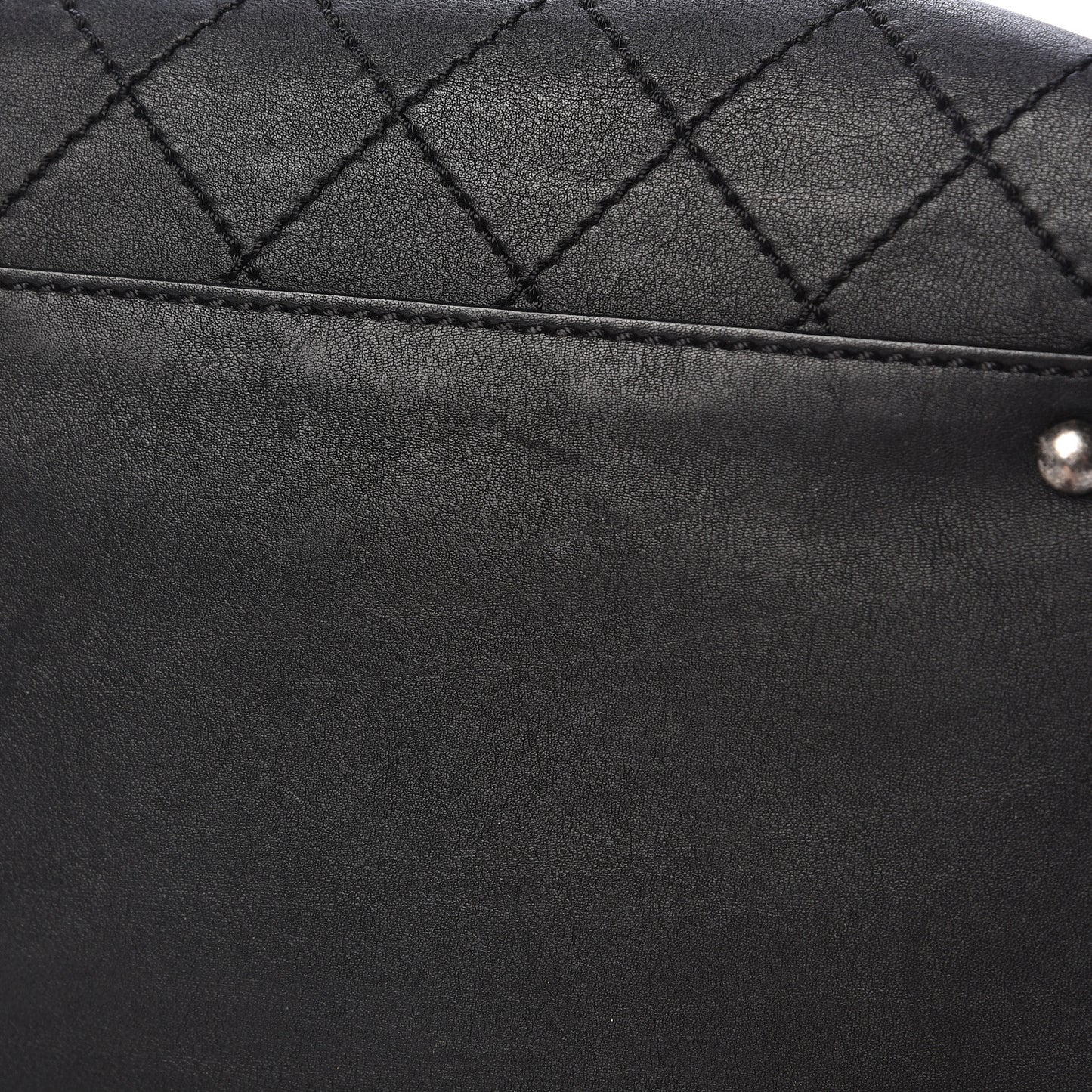 Calfskin Stitched Large Shopping Tote Black