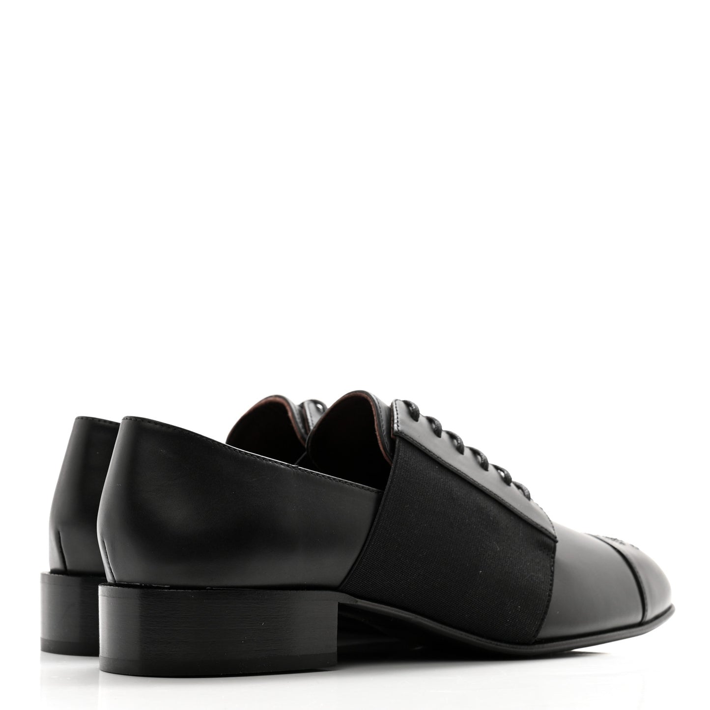Calfskin Elastic Lace Up Cap Toe CC Loafers 39 Black