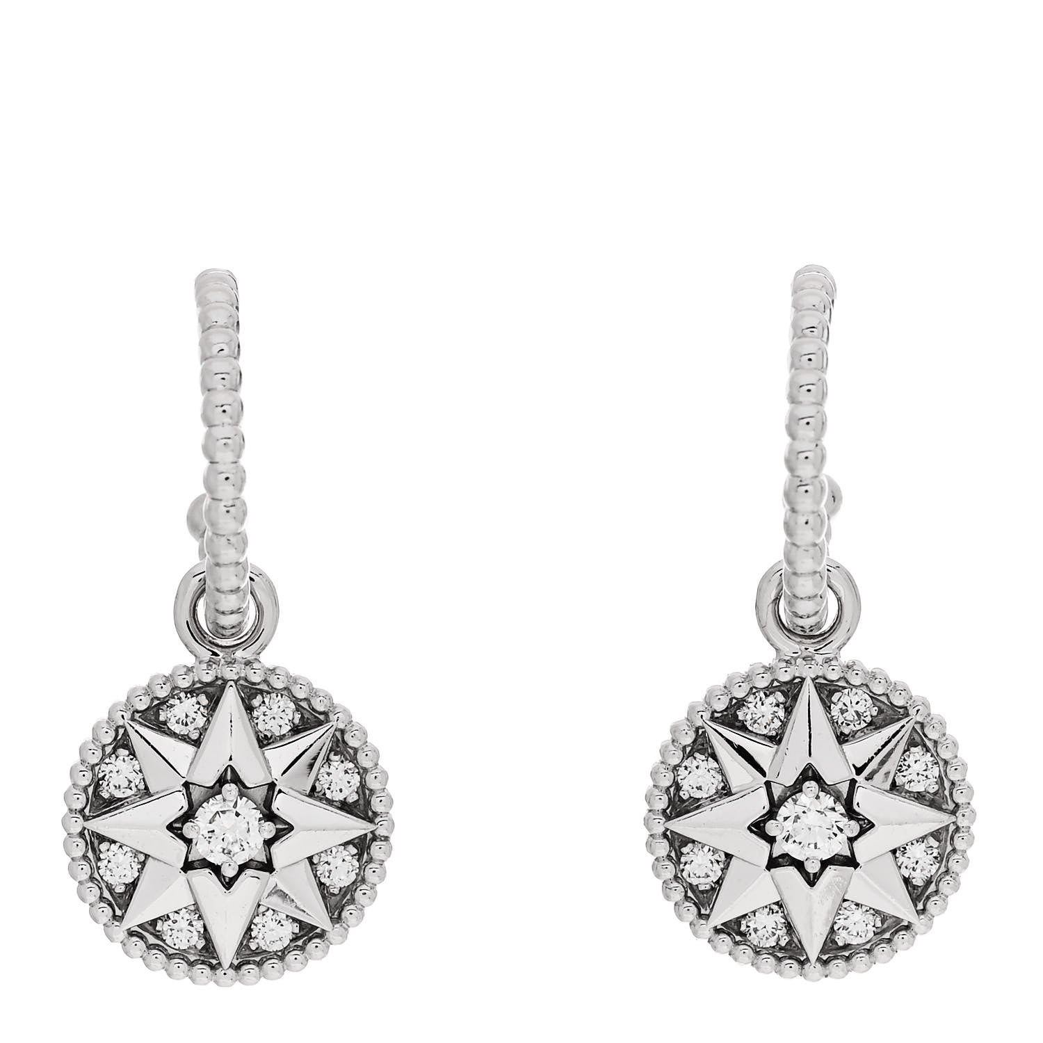 Christian Dior 18K White Gold Diamond Rose Des Vents Pave Drop Earrings 1 of 6