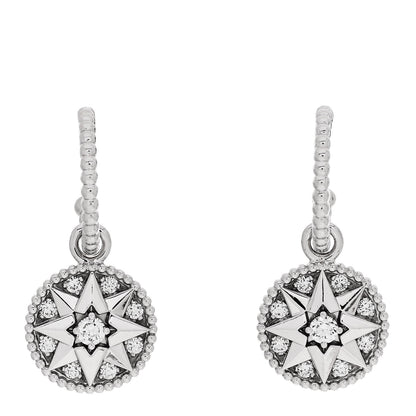 Christian Dior 18K White Gold Diamond Rose Des Vents Pave Drop Earrings 1 of 6