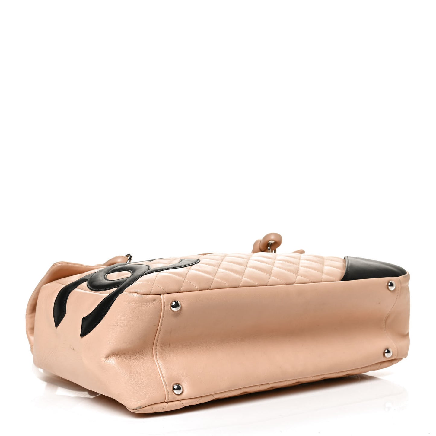 Calfskin Quilted Large Cambon Flap Beige Black