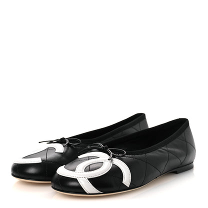 Chanel Lambskin Quilted CC Cambon Ballet Flats 39 Black White 4 of 11