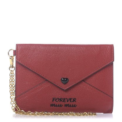 Miu Miu Goatskin Madras Forever Envelope Chain Pouch Rubino 1 of 12