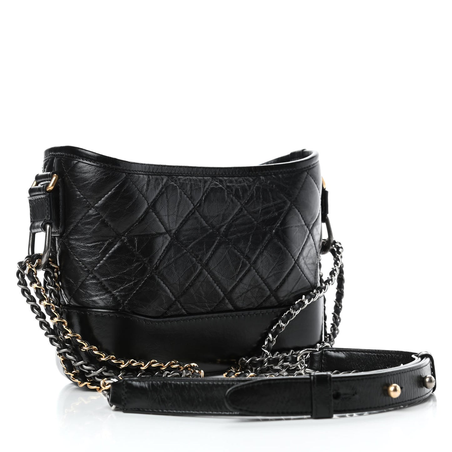 Aged Calfskin Quilted Small Gabrielle Hobo Black