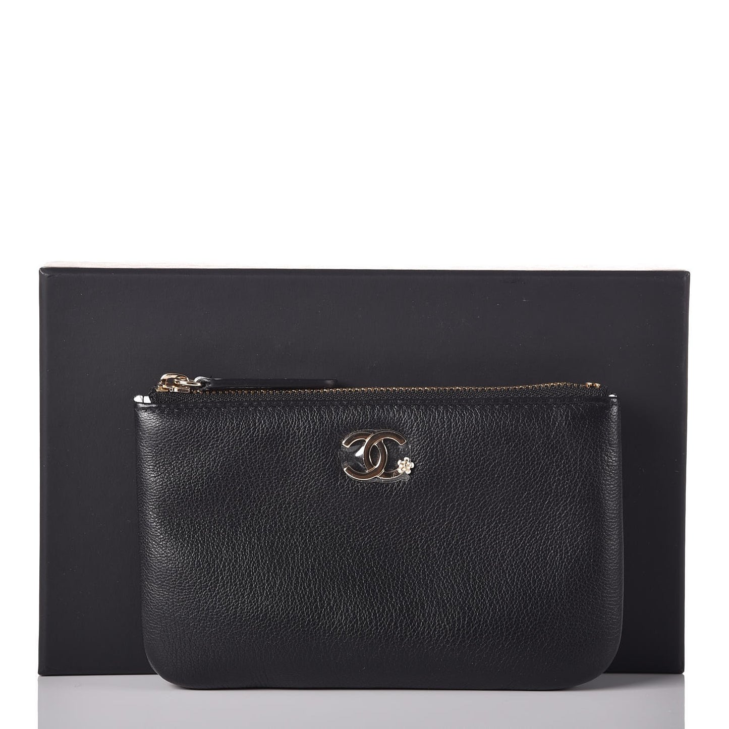 Goatskin Small CC Clover Cosmetic Case Black