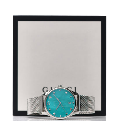 Gucci Stainless Steel Turquoise Mother of Pearl 29mm G-Timeless Charm Quartz Watch 5 of 5