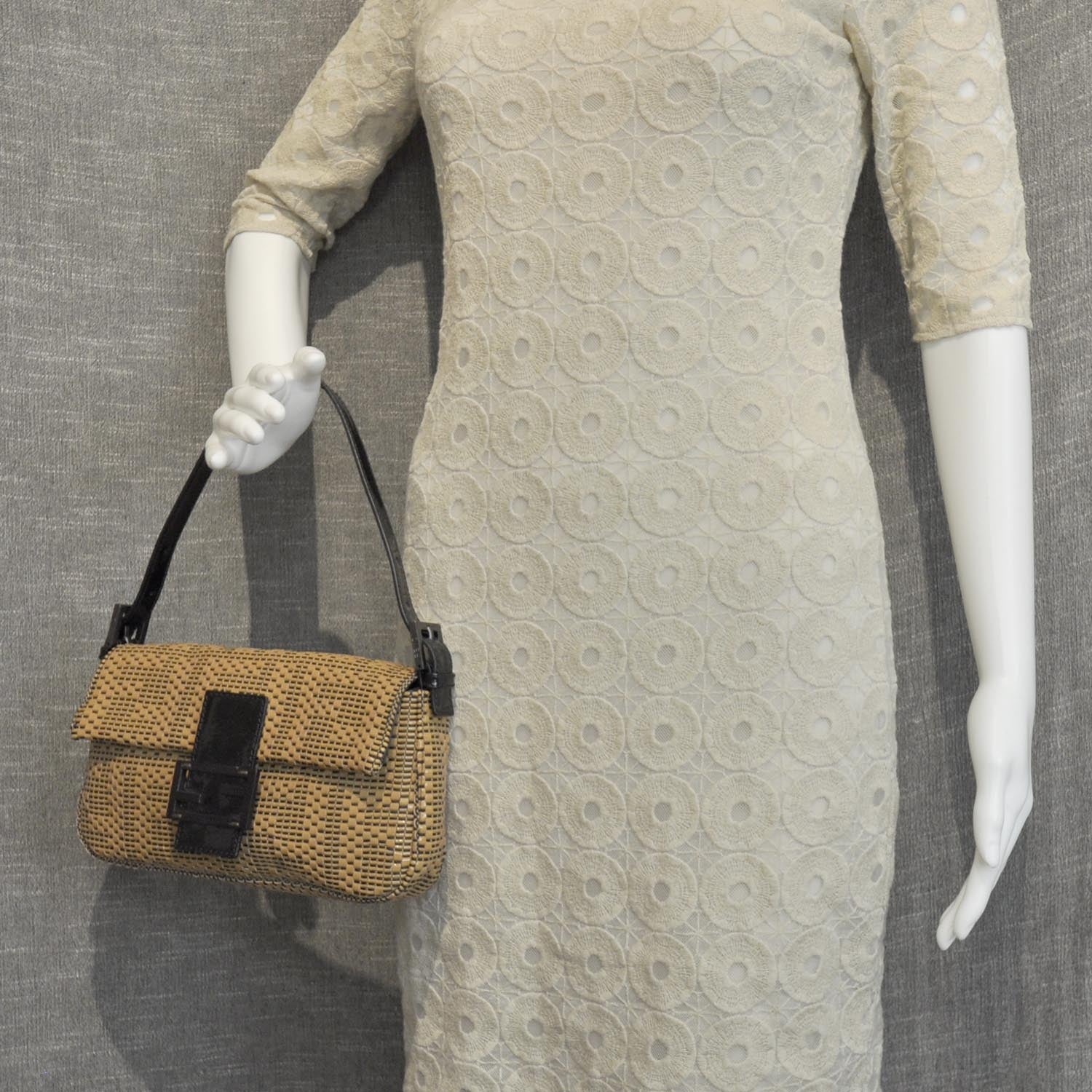 Fendi Patent Woven Baguette Natural Black 2 of 8