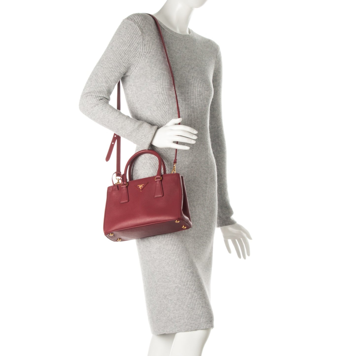 Saffiano Mini Galleria Double Zip Tote Fuoco