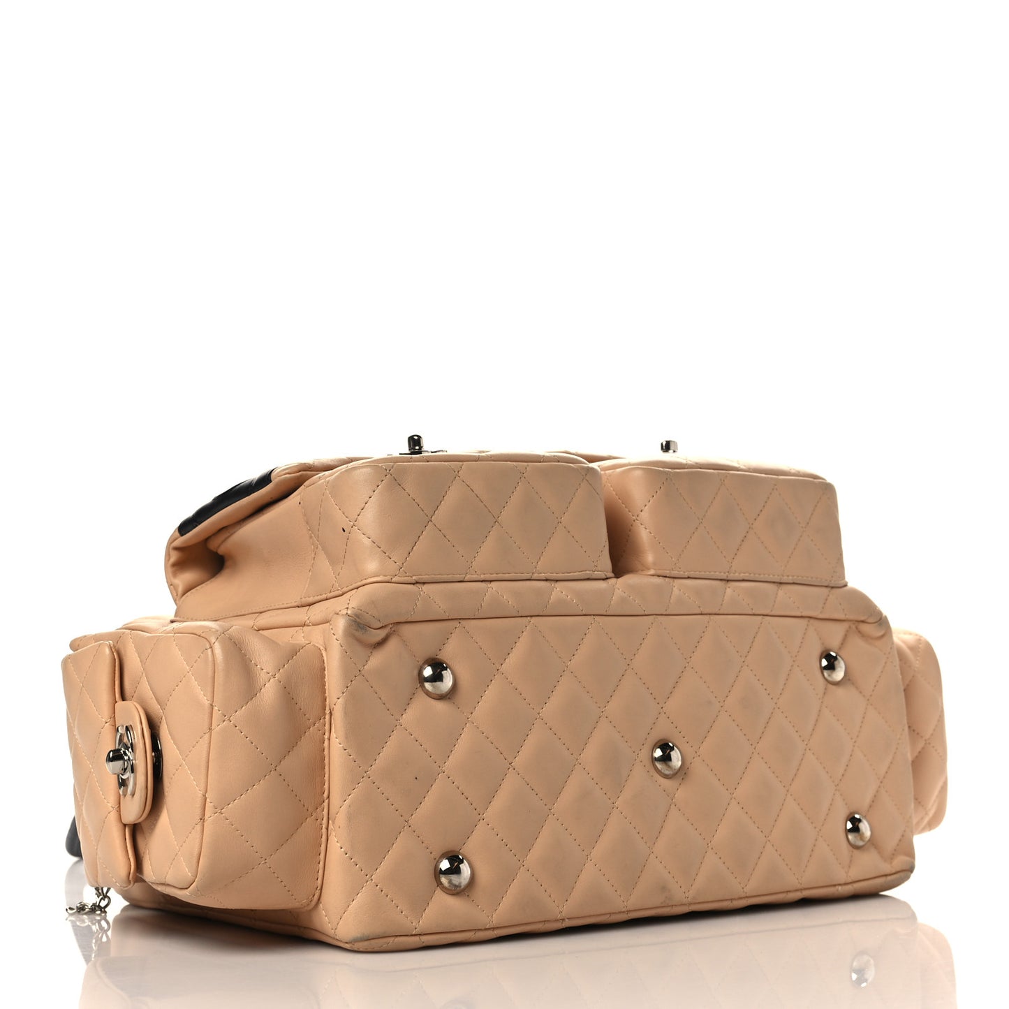 Calfskin Quilted Large Cambon Multipocket Reporter Beige Black