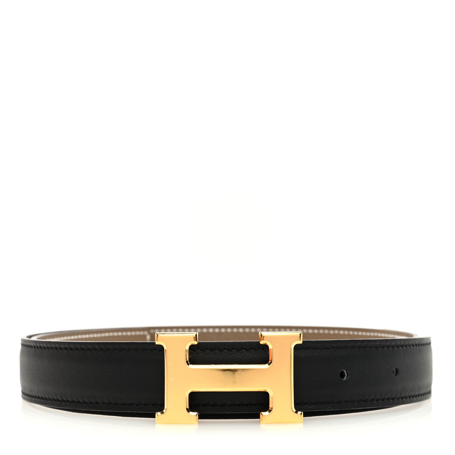 Hermes Box Togo 32mm H Belt 75 Black Etoupe 1 of 6