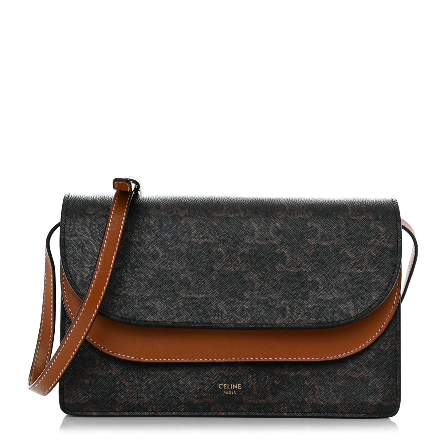 Triomphe Canvas Lambskin Wallet On Strap Tan