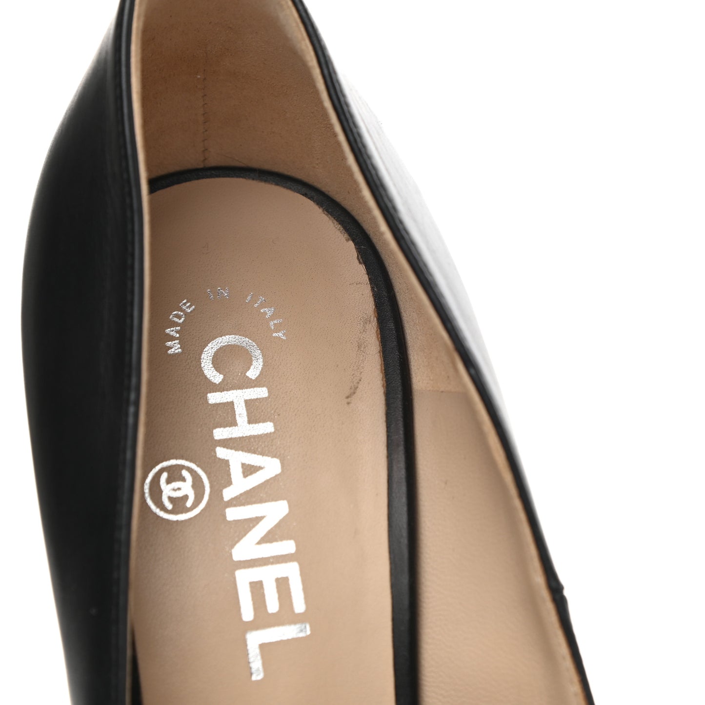 Calfskin CC Cap Toe Platform Chain Pumps 39 Black