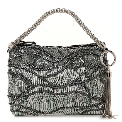 Jimmy Choo Silk Sequin Crystal Tassel Callie Clutch Black Silver Multicolor 1 of 11