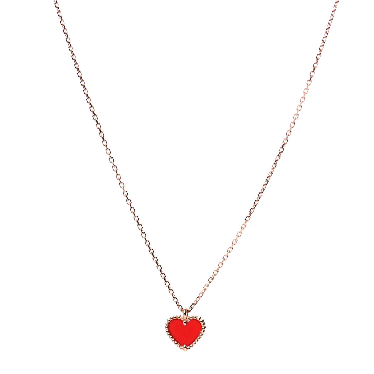 Van Cleef & Arpels 18K Rose Gold Carnelian Sweet Alhambra Heart Pendant Necklace 1 of 7