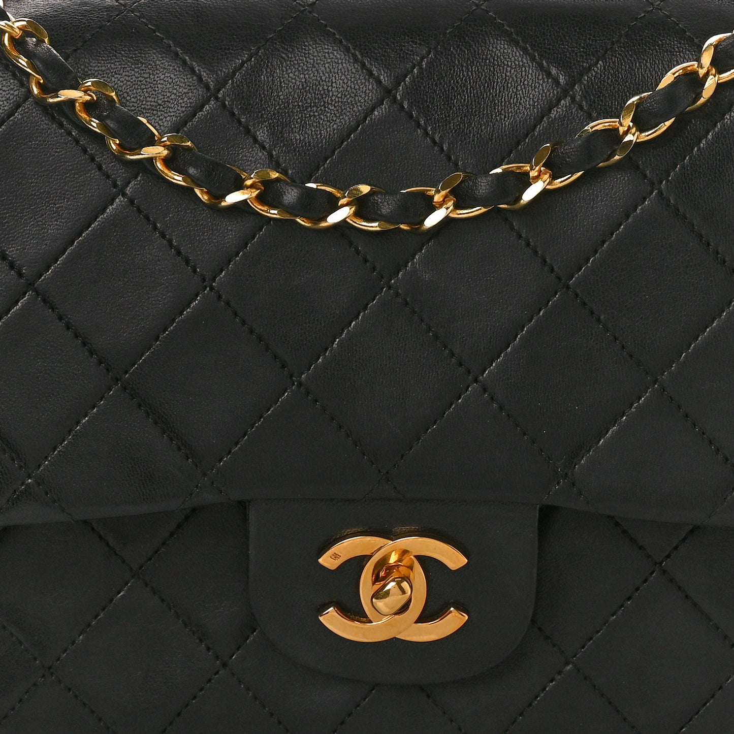 Lambskin Quilted Medium Double Flap Black