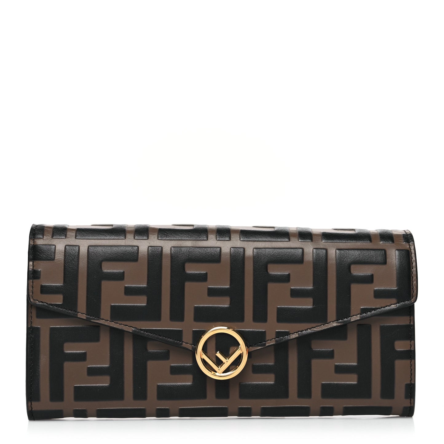 Vitello Soft F is Fendi Bi-Color FF 1974 Embossed Continental Envelope Wallet Maya Black