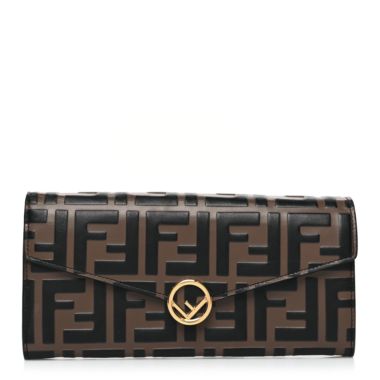 Fendi Vitello Soft F is Fendi Bi-Color FF 1974 Embossed Continental Envelope Wallet Maya Black 1 of 11