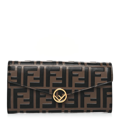 Fendi Vitello Soft F is Fendi Bi-Color FF 1974 Embossed Continental Envelope Wallet Maya Black 1 of 11