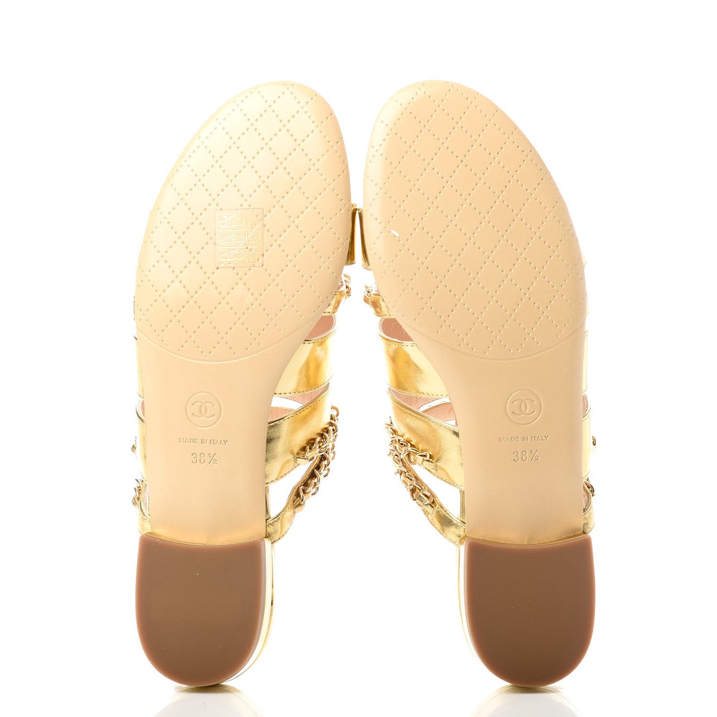 Metallic Lambskin Chain Mule Sandals 38.5 Gold