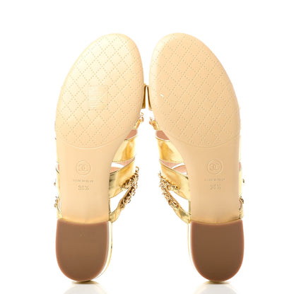 Chanel Metallic Lambskin Chain Mule Sandals 38.5 Gold 6 of 11