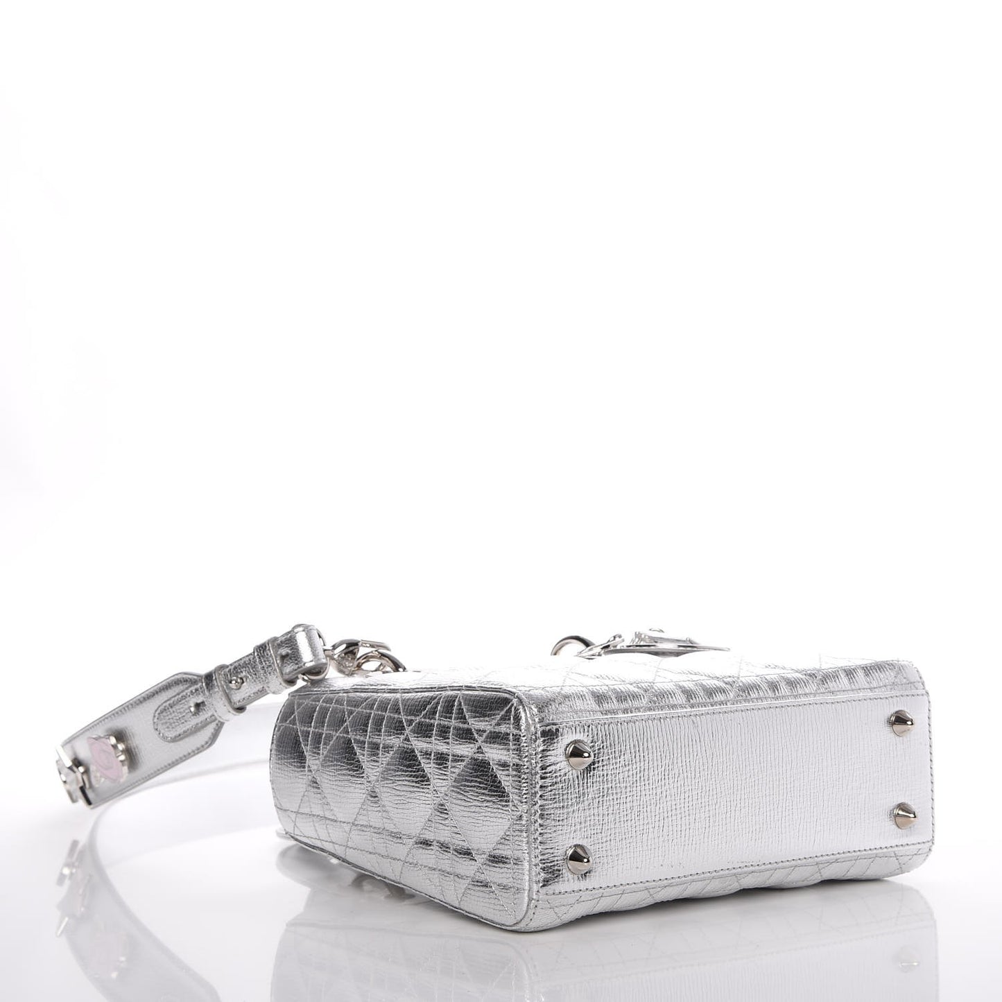 Metallic Grained Calfskin Cannage Small Lucky Badges My Lady Dior Silver