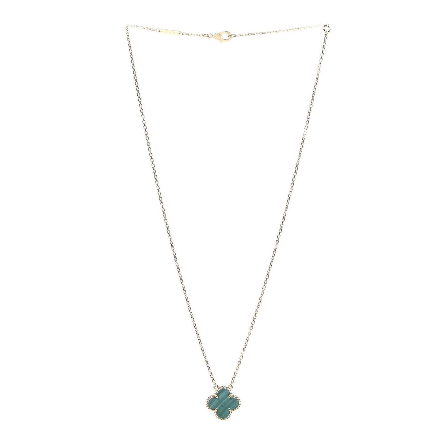 18K Yellow Gold Malachite Vintage Alhambra Pendant Necklace