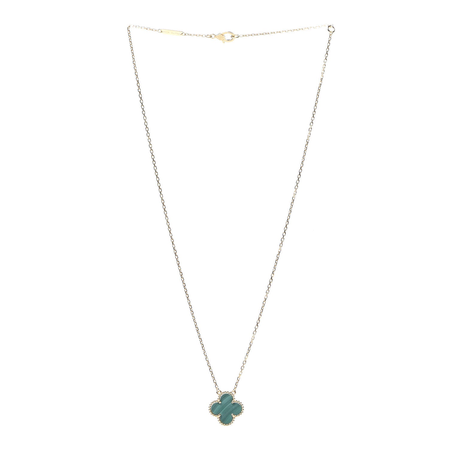 Van Cleef & Arpels 18K Yellow Gold Malachite Vintage Alhambra Pendant Necklace 3 of 7