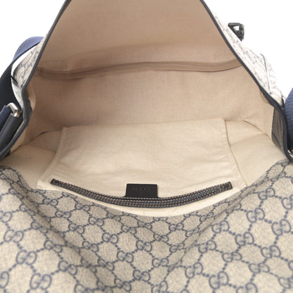 Gucci GG Plus Monogram Medium Double Buckle Flap Messenger Bag Beige Navy 5 of 12