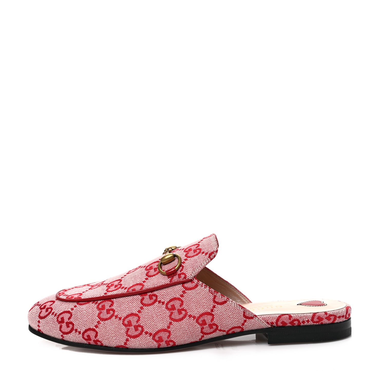 Canvas GG Monogram Horsebit Womens Princetown Slippers 37.5 Gardenia Hibiscus Red