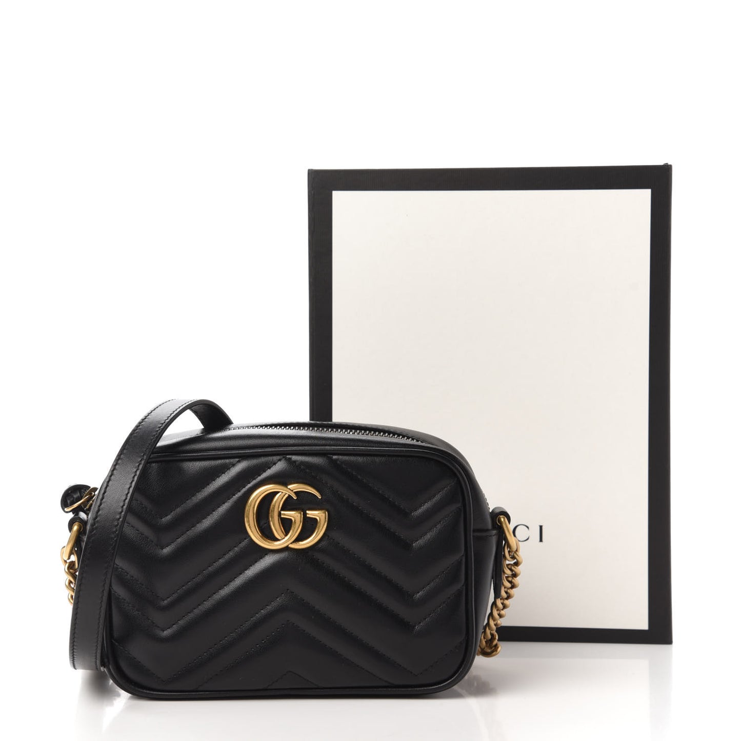 Calfskin Matelasse Mini GG Marmont Chain Shoulder Bag Black