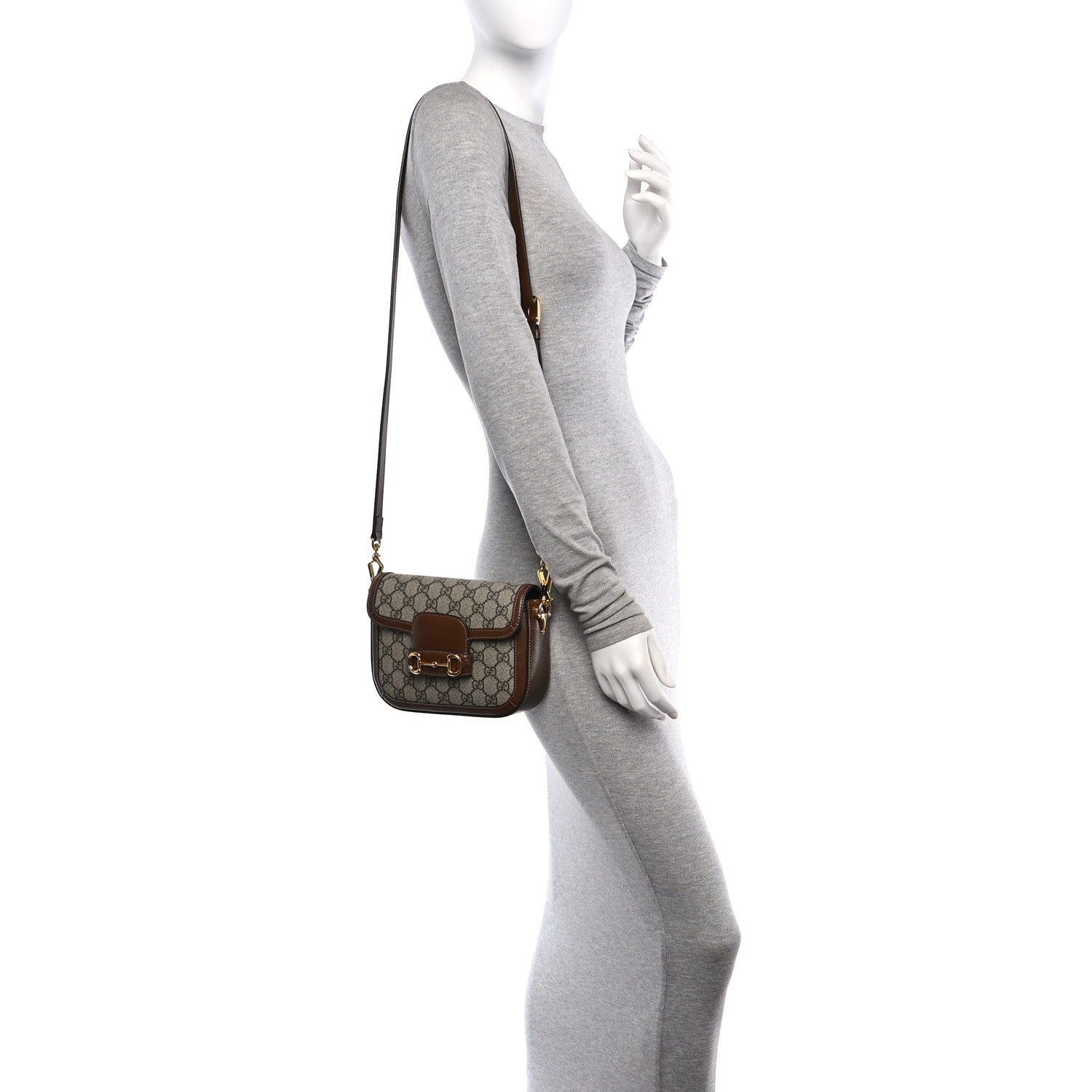 Gucci GG Supreme Monogram Web Mini Horsebit 1955 Shoulder Bag Beige Ebony Brown Sugar 2 of 10