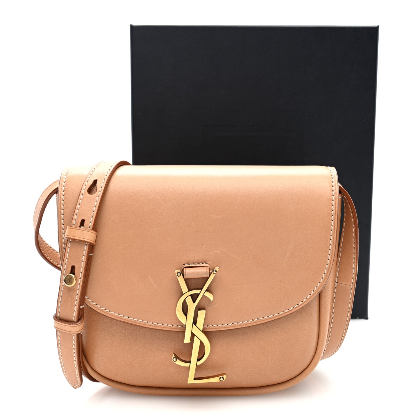 Smooth Vintage Calfskin Small Kaia Satchel Brown Gold