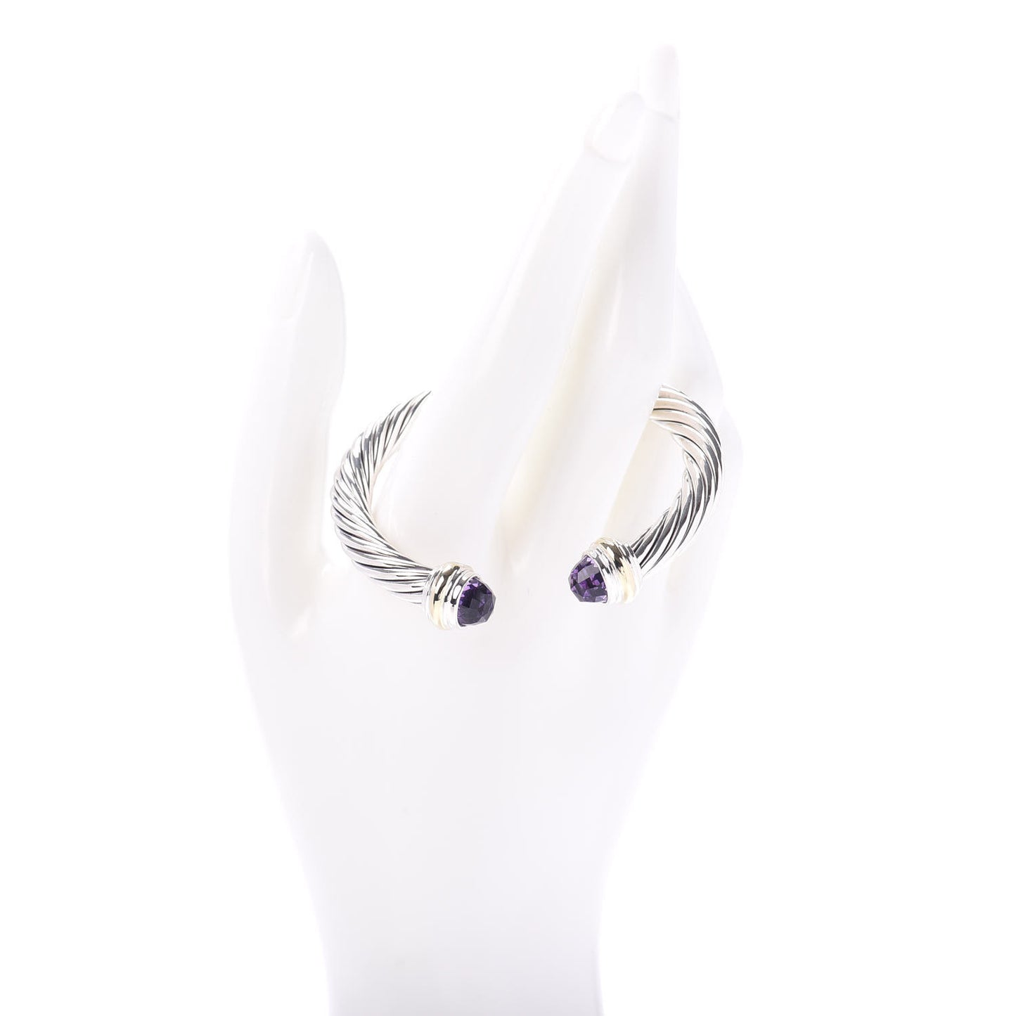 Sterling Silver 14K Yellow Gold Amethyst 7mm Cable Classics Bracelet
