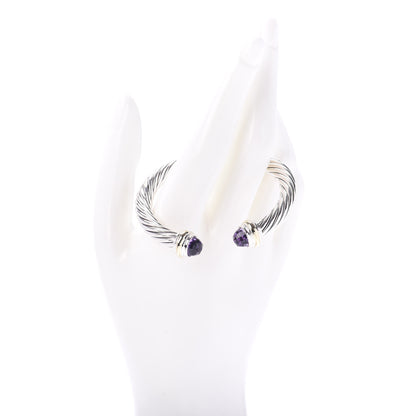 David Yurman Sterling Silver 14K Yellow Gold Amethyst 7mm Cable Classics Bracelet 2 of 4