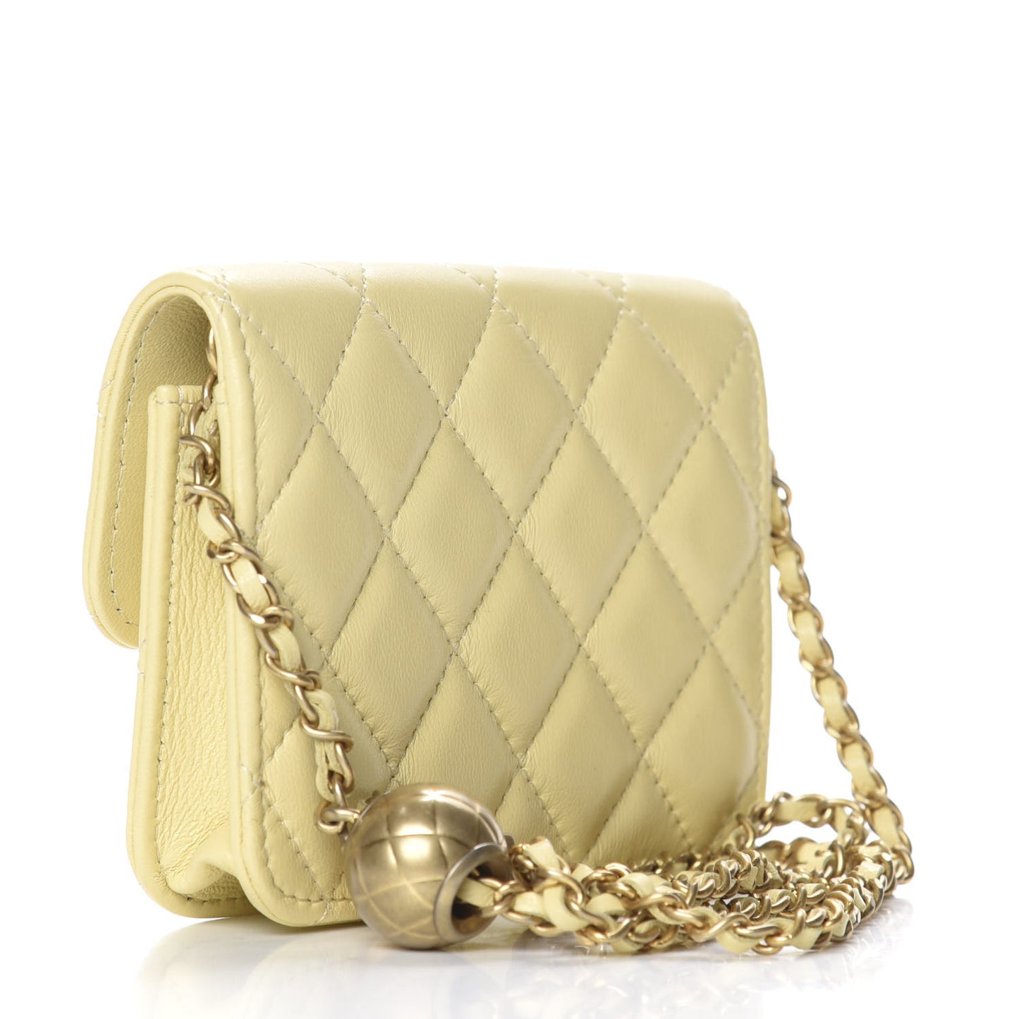 Lambskin Quilted Pearl Crush Clutch With Chain Yellow