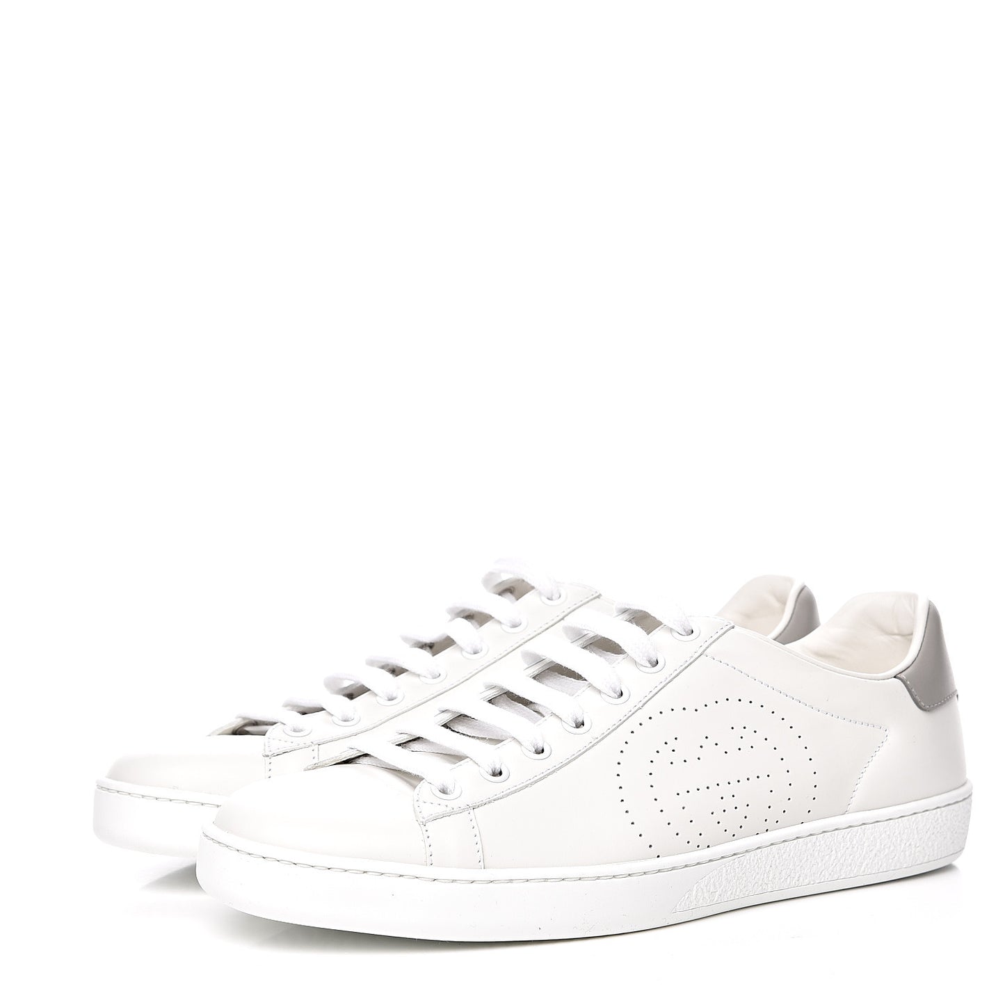 Calfskin Interlocking G Perforated Womens Ace Sneakers 39.5 White Grey Sky