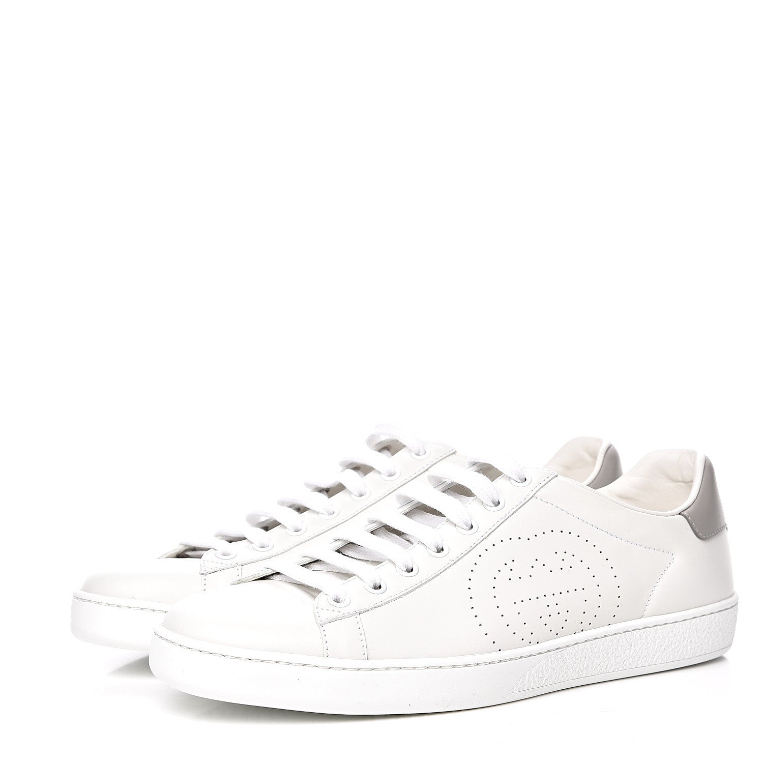 Gucci Calfskin Interlocking G Perforated Womens Ace Sneakers 39.5 White Grey Sky 3 of 11